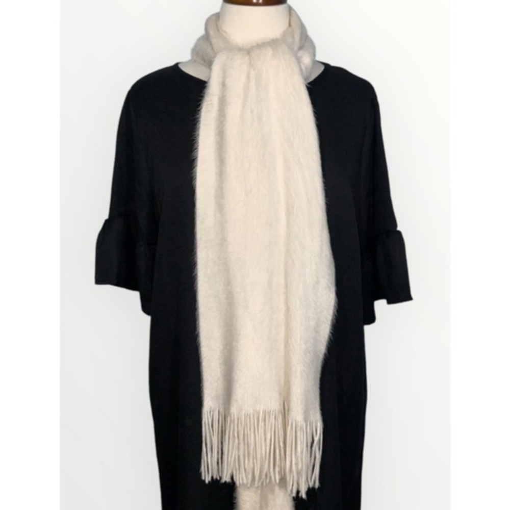 Cejon Cream Faux Fur Fuzzy Super Soft Fringe Winter Scarf 9x36